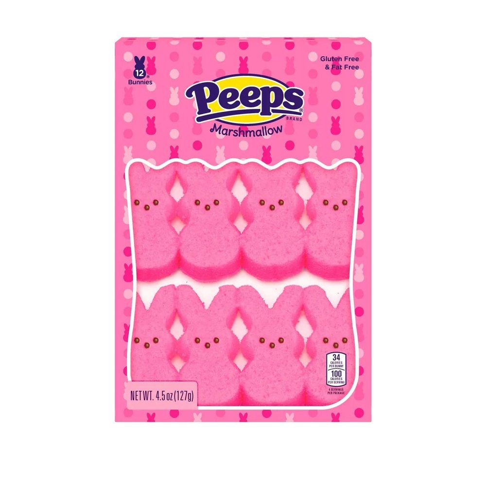 Just Born Easter Peeps, Pink Marshmallow Bunnies - 12 Count, 4.5 Ounce Pack