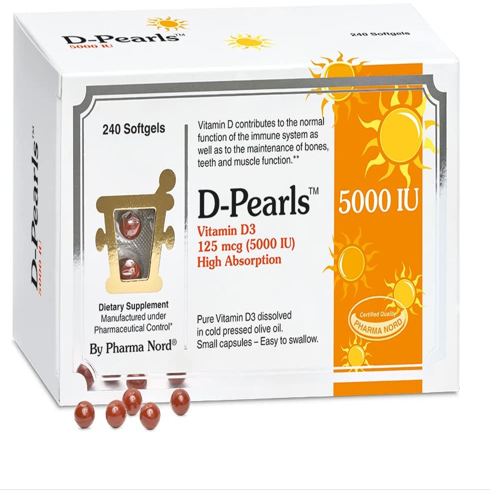 D-Pearls Vitamin D3 5000 IU (125mcg) | Easy-to-Swallow | Chosen for Major Immune Study [1] | Active Vitamin D Supplement in Cold-Pressed Olive Oil for Immune Support, Teeth, Muscle and Bone Health