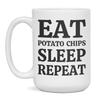 Funny Potato Chips Coffee Mug - Eat Potato Chips Sleep Repeat, 15-Ounce White view 1
