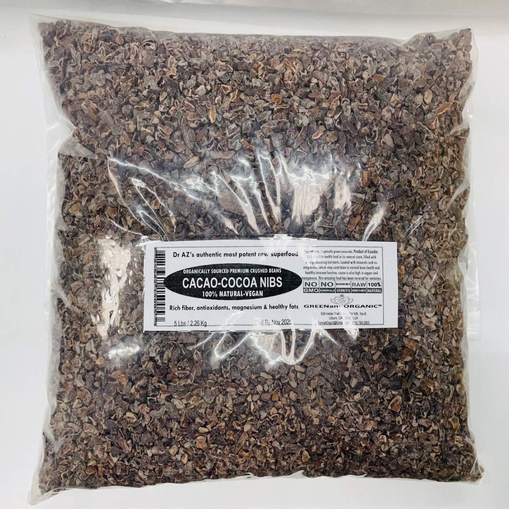 Raw Cacao/Cocoa Nibs 100% Raw Chocolate Arriba Nacional Bean 5Lbs Bag Unsweetened Chocolate Substitute Keto, Vegan & Non-GMO Antioxidant