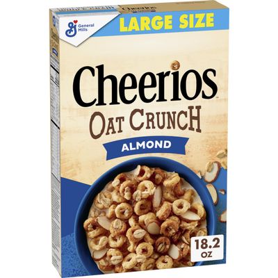 Cheerios Oat Crunch Almond Breakfast Cereal, Made with Whole Grain, Large Size, 18.2 oz