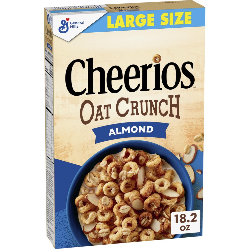 Cheerios Oat Crunch Almond Breakfast Cereal, Made with Whole Grain, Large Size, 18.2 oz