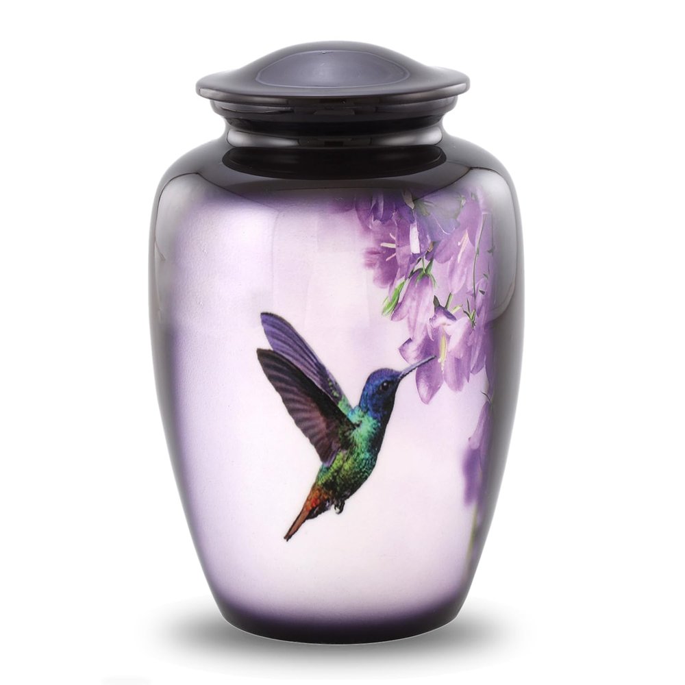 Hummingbird Cremation Urn for Adult Ashes  Elegant Purple Memorial Urn with Vibrant Hummingbird & Flowers  A Loving Tribute for Women & Men  Full-Size Funeral Urns Holds Up to 200 lbs (Large)