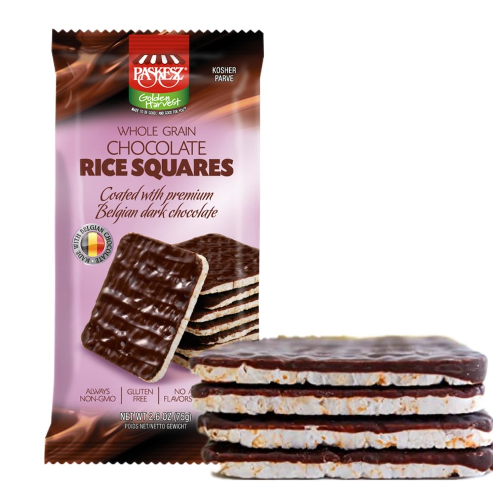 Paskesz Chocolate Covered Rice Cakes Squares, Whole Grain, Dairy Free, Gluten Free, Kosher, Low Calorie Snacks, 2.6 oz, (Pack of 1)