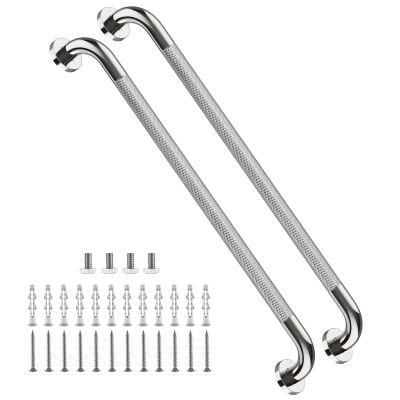 2 Pack 32 Inch Anti Slip Shower Grab Bar Handles, ZUEXT Chrome Stainless Steel Knurled Bathroom Balance Bar, Safety Hand Rail Support,Handicap Elderly Injury Senior Assist Bath Handle(1.25" Diameter)