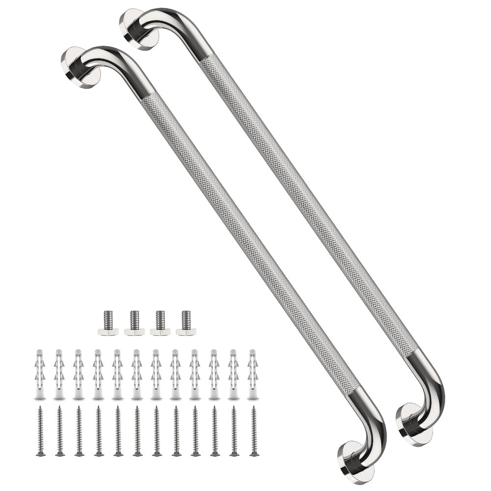 2 Pack 32 Inch Anti Slip Shower Grab Bar Handles, ZUEXT Chrome Stainless Steel Knurled Bathroom Balance Bar, Safety Hand Rail Support,Handicap Elderly Injury Senior Assist Bath Handle(1.25" Diameter)