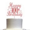 100 Birthday Rose Gold Glitter Cake Topper, 100th Party Decorations Ideas, Premium Quality Decoration, Sturdy Doubled Sided Glitter, Acrylic Stick. Made in USA view 1
