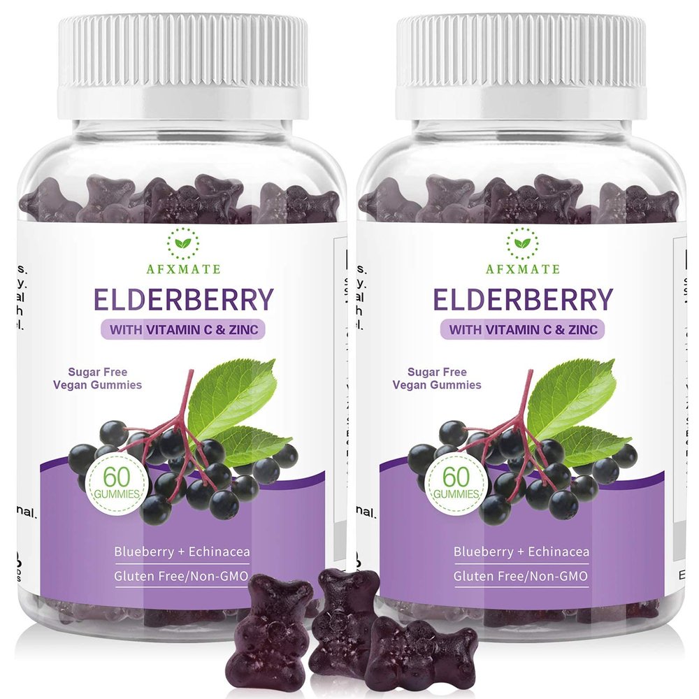 AFXMATE Sambucus Black Elderberry Gummies with Zinc and Vitamin C for Adults Kids Immune Support, Sugar Free 120 Counts