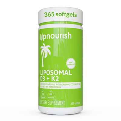 UpNourish Liposomal D3 K2 MK-7  365 Mini softgels with Organic Coconut Oil - 5000 IU 125 mcg Vitamin D3 and 100 mcg Vitamin k2 for Optimal Bone and Immune Health