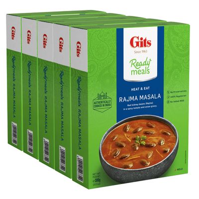 Gits Ready to Eat - Indian Red Kidney Beans Curry (Rajma Masala) 53 Oz (Pack of 5 X 10.6 Oz Each). Vegetarian | Microwave ready in 2 mins.