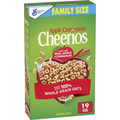 Apple Cinnamon Cheerios, Heart Healthy Gluten Free Breakfast Cereal, Made with Whole Grain Oats, Family Size, 19 oz