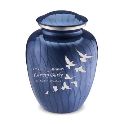 Geturns Embrace Adult Personalized Doves Cremation Urns for Human Ashes I Large Pearl Cobalt Blue Funeral Urn for Men and Women I 200 lbs