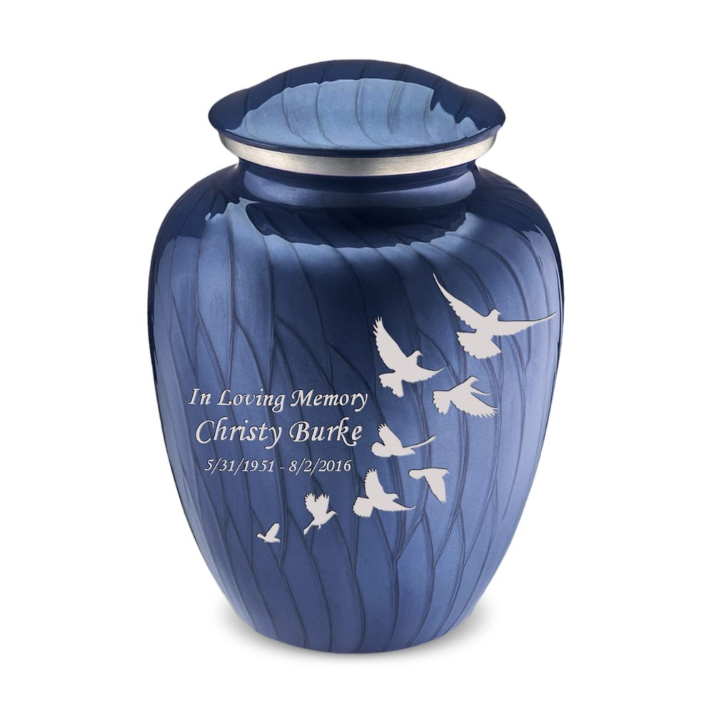 Geturns Embrace Adult Personalized Doves Cremation Urns for Human Ashes I Large Pearl Cobalt Blue Funeral Urn for Men and Women I 200 lbs