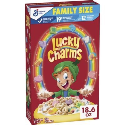 Lucky Charms Gluten Free Cereal with Marshmallows, Kids Breakfast Cereal, Made with Whole Grain, Family Size, 18.6 oz