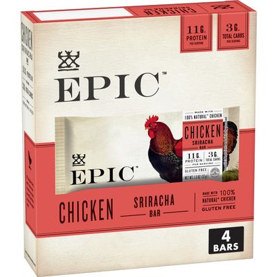 EPIC Chicken Sriracha Bar, Keto and Paleo Friendly, Protein Bars, 4 Ct, 5.2 oz