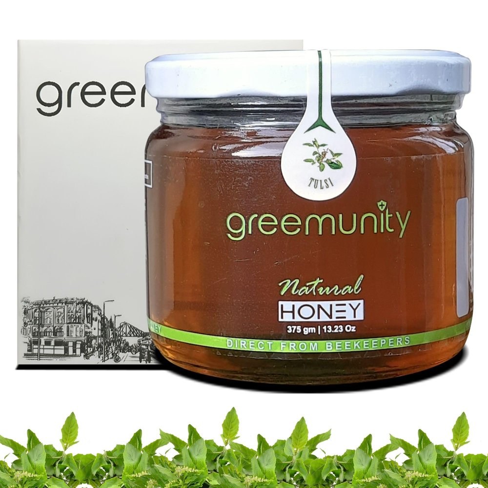GREEMUNITY | Tulsi Honey - Wild Forest Vana Tulsi Flower Organic Honey - Foothills of Himalaya - Single Origin - Raw Unprocessed - Direct from Beekeepers - 400gms