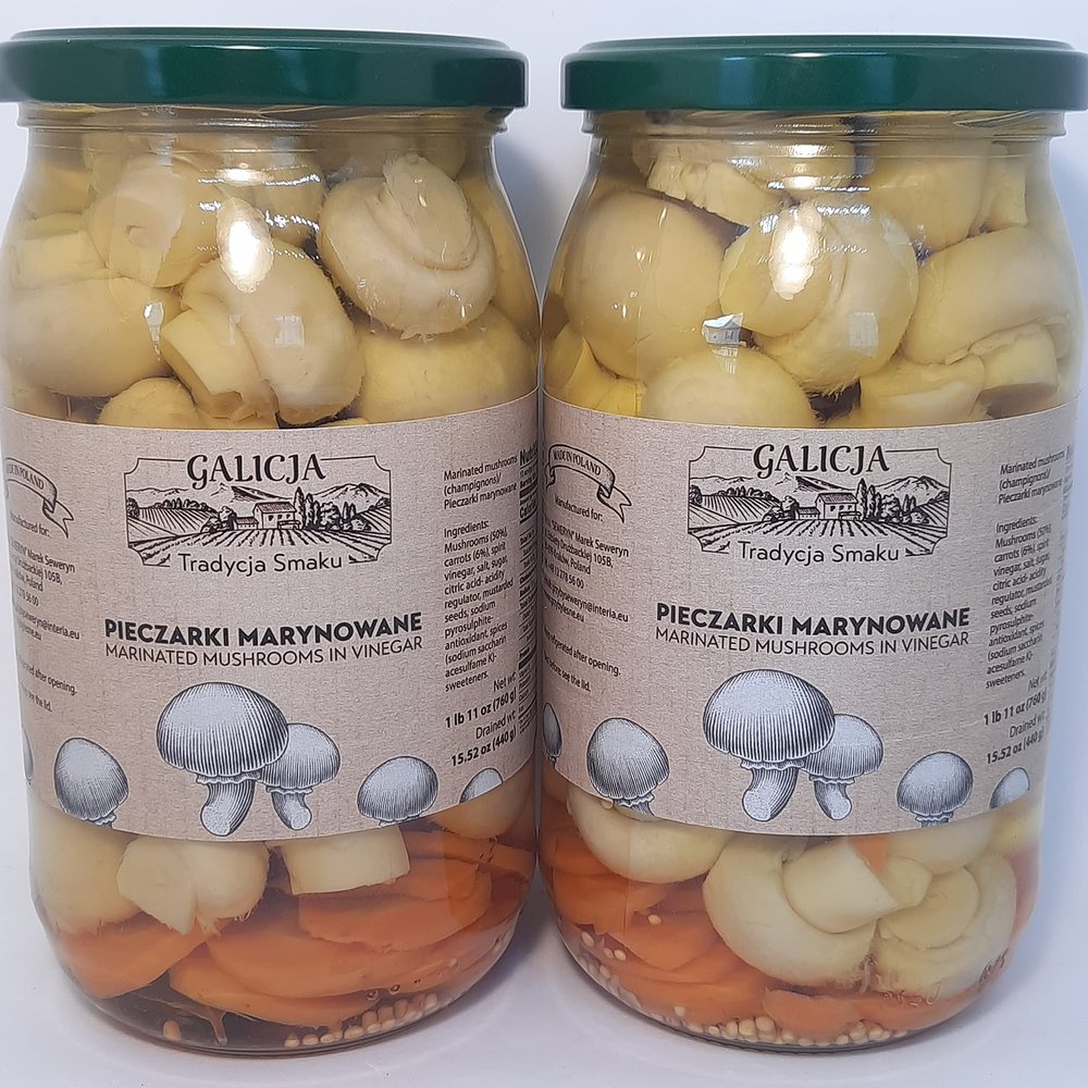 2 Pack Galicja Marinated Mushrooms in Vinegar Pieczarki Marynowane Glass Jar 1 LB 11 oz / 760 gr Product of Poland