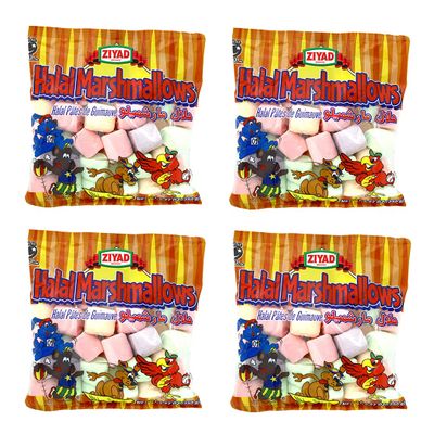 Ziyad Gourmet Halal, Multi-colored Large Marshmallows, Fruity, Pork-Free, Egg-Free, Dairy-Free, Gluten-Free, Perfect for Holidays and Smores, 8.80oz (Pack of 4)