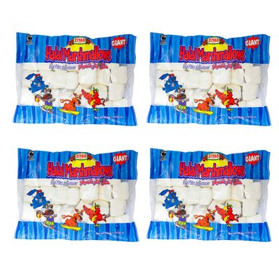 Ziyad Gourmet Halal Giant Marshmallows in Jumbo Bag, Delicious Sweet Treat, Pork-Free, Egg-Free, Dairy-Free, Gluten-Free, Perfect for Holidays and Smores! 25oz (Pack of 4)