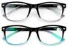 2 Pairs Classic Modern Rectangular Lightweight Reading Glasses - Spring Hinge Reader (1 Black/Blue 1 Black/Clear, 2.00) view 2
