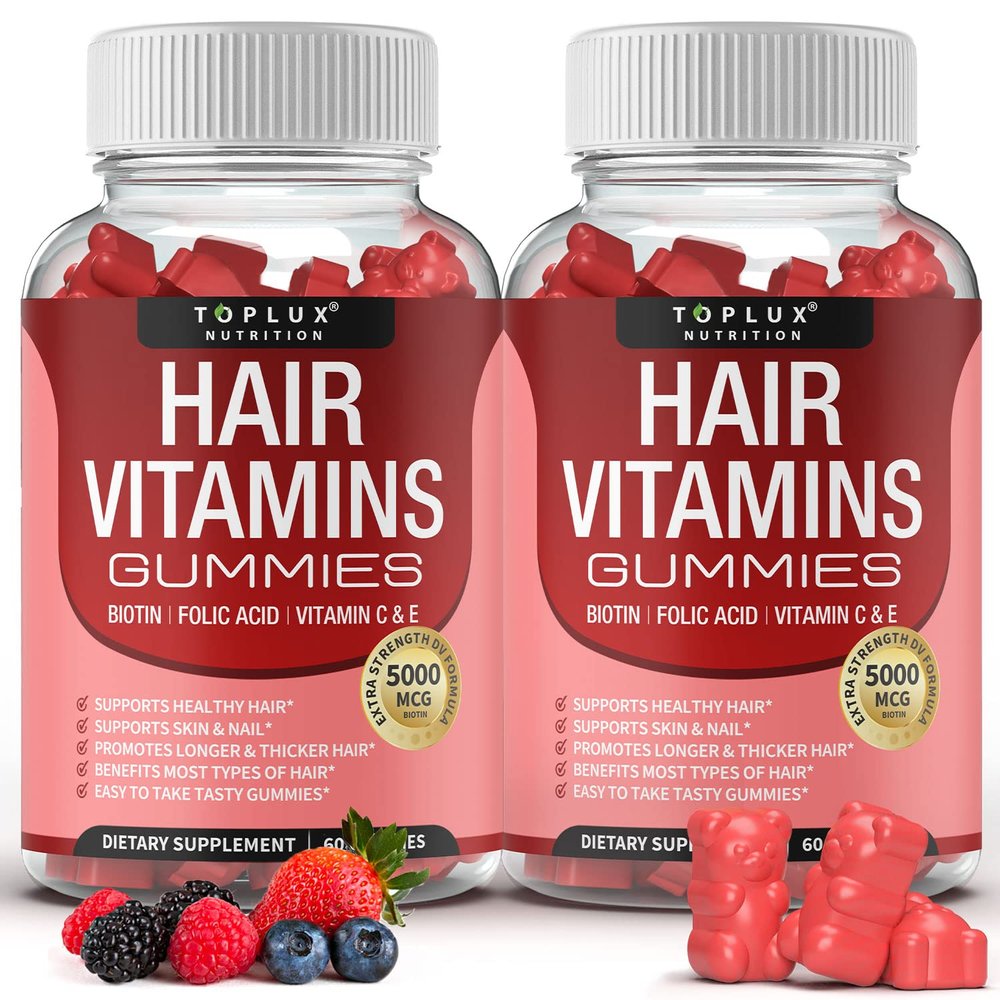 Hair Vitamins Gummies Supplement Faster Hair Growth Gummy 5000mcg Biotin, Folic Acid, Vitamin C & E, Support Stronger & Thicker Hair, Skin, Nails, Non-GMO, for Men Women, 60 Berry Flavored Gummies