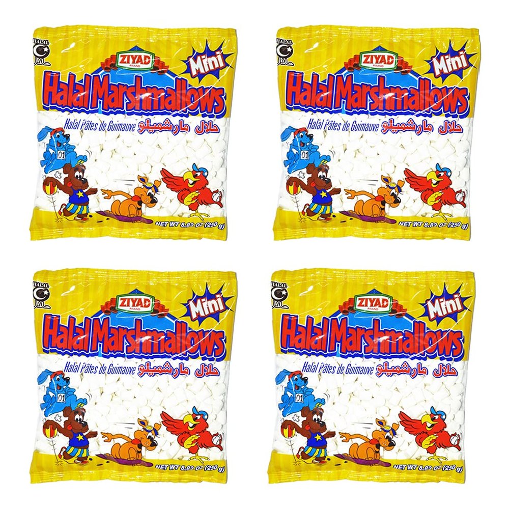 Ziyad Gourmet Halal MINI Marshmallows, Pork-Free, Egg-Free, Dairy-Free, Gluten-Free, Perfect for Holidays and Smores! 8.80oz (Pack of 4)