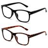 2 Pairs Classic Modern Rectangular Lightweight Reading Glasses - Spring Hinge Reader (1 Black 1 Tortoise, 1.75) view 1