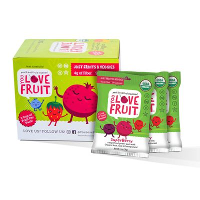 YOU LOVE FRUIT SUPERBERRY All Natural Fruit Snacks, Healthy Snack Pack, Real Fruit! Gluten Free, Non GMO, Vegan, Fiber packed, Low Fat, Kosher, Variety Pack, Great For Adding To Gift Box, 1.0 oz (Pack of 12)