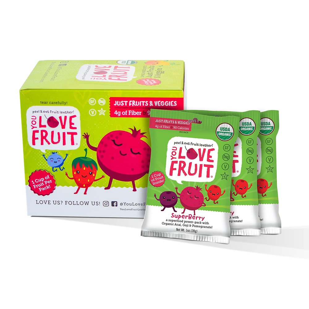YOU LOVE FRUIT SUPERBERRY All Natural Fruit Snacks, Healthy Snack Pack, Real Fruit! Gluten Free, Non GMO, Vegan, Fiber packed, Low Fat, Kosher, Variety Pack, Great For Adding To Gift Box, 1.0 oz (Pack of 12)