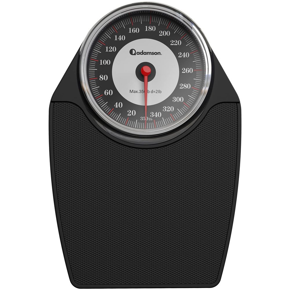 Adamson A24 Scales for Body Weight - Up to 350 LB - New - Anti-Skid Rubber Surface Extra Large Numbers - High Precision Bathroom Scale Analog - Durable with 20-Year Assurance - Black