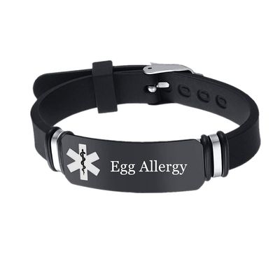 Personalized Custom Silicone Medical Alert Egg Allergy Awareness Bracelet for Kids Women Men,Name Disease Allergies ICE Engraved Emergency ID Wristband Bangle for Teen,Son,Daughter,Grandparent