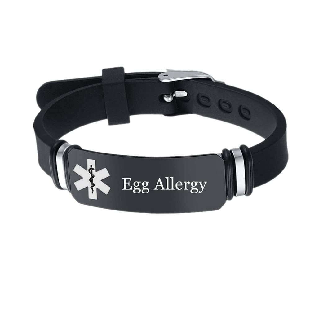 Personalized Custom Silicone Medical Alert Egg Allergy Awareness Bracelet for Kids Women Men,Name Disease Allergies ICE Engraved Emergency ID Wristband Bangle for Teen,Son,Daughter,Grandparent