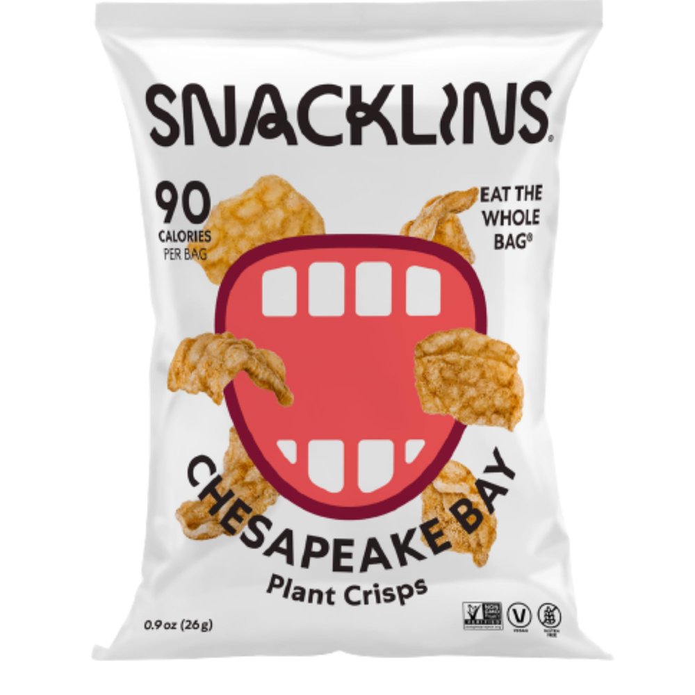 SNACKLINS Chesapeake Bay Plant-Based Crisps  Vegan, Gluten-Free, Grain-Free, Kosher, Healthy Low-Calorie Snack  Only 90 Calories Per Bag  0.9oz Bags (Pack of 12)