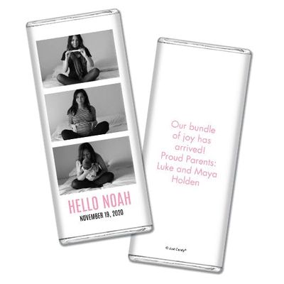 12ct Personalized Baby Birth Announcements with Photo Candy Bars Pink (12 Count) Chocolate