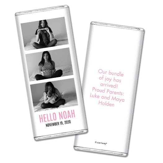 12ct Personalized Baby Birth Announcements with Photo Candy Bars Pink (12 Count) Chocolate