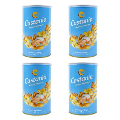 Castania Lebanese Nuts, Low Salt Mix, Pistachios, Almonds, Cashews, Hazelnuts, Peanuts, Pumpkin Seeds, and Chickpeas 16oz (Pack of 4)
