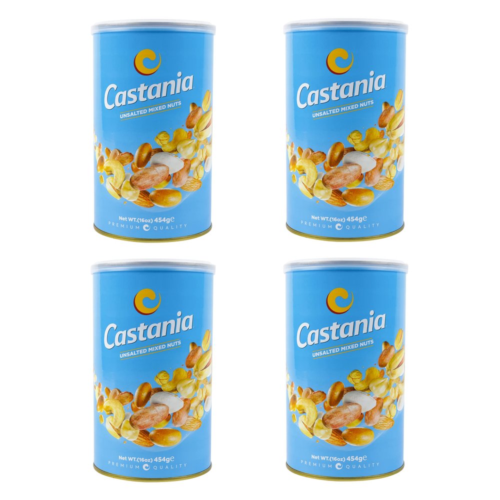 Castania Lebanese Nuts, Low Salt Mix, Pistachios, Almonds, Cashews, Hazelnuts, Peanuts, Pumpkin Seeds, and Chickpeas 16oz (Pack of 4)