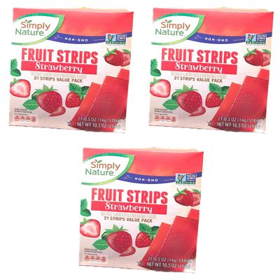 Simply Nature Non GMO Fruit Strips - Strawberry Pack of 3