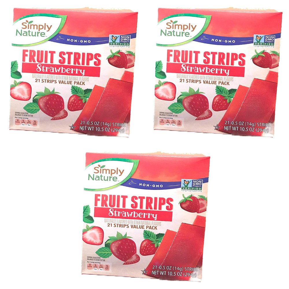 Simply Nature Non GMO Fruit Strips - Strawberry Pack of 3