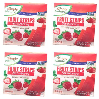 Simply Nature Non GMO Fruit Strips - Strawberry Pack of 4