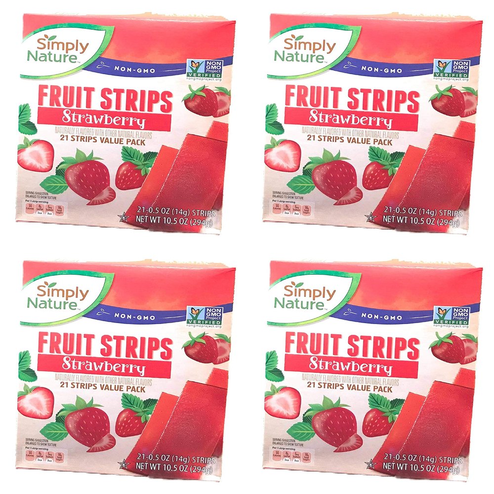 Simply Nature Non GMO Fruit Strips - Strawberry Pack of 4