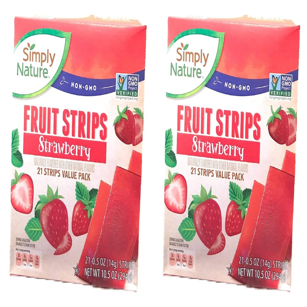 Simply Nature Non GMO Fruit Strips - Strawberry Pack of 2