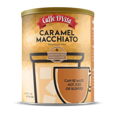 Caffe D'Vita Caramel Macchiato - Instant Coffee Powder Mix for Lattes, Gluten Free, No Cholesterol, No Hydrogenated Oils, Kosher-Dairy - 1 Lb Can