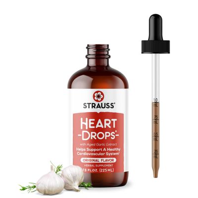 Strauss Naturals Heart Drops Natural Mistletoe & Aged Garlic Extract Heart Health Supplement Helps Maintain Healthy Cardiovascular System Vegan & Non-GMO 225 ml Bottle