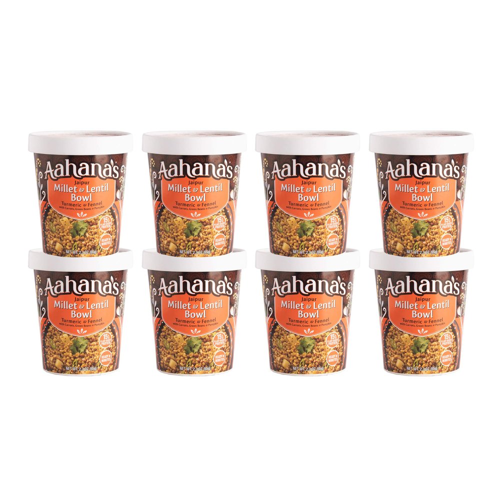 Aahana's Lentil Bowl (Millet with Turmeric & Fennel) Vegan Food, Gluten Free Meals, Kosher, Non-GMO, Plant-Based, Meals Ready To Eat Indian Food & Vegetarian Food | Just Add Water, No Refrigeration (8 Pack)