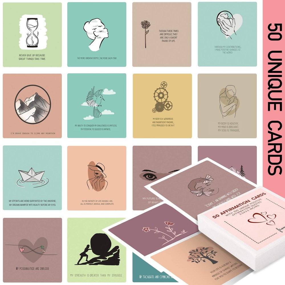 50 Affirmation Card for Women With 100 positive affirmation quotes, daily affirmation cards set. Self Care and Meditation Gift For Women. Empowering, Inspirational Affirmation for Stress Relief