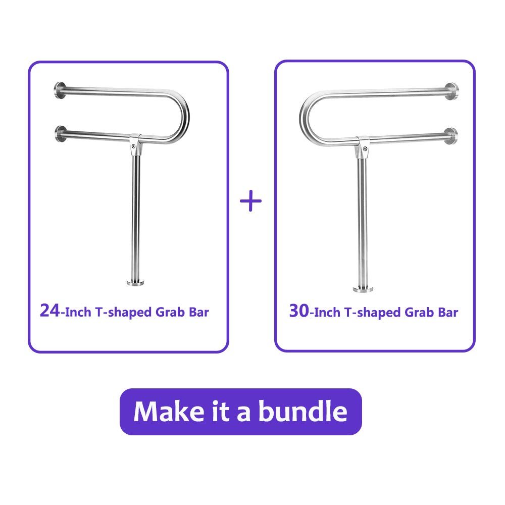 24-Inch and 30-Inch Wall to Floor Mounted Grab Bar Bundle | Handicap Rails Bathroom Grab Bar Toilet Safety Rail Shower Handles