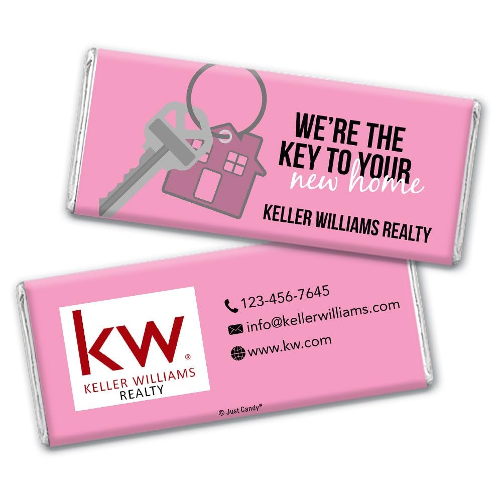 24ct Promotional Products for Realtors Personalized Chocolate Bars (24 Pack) - Pink with Business Logo