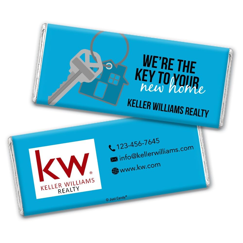 12ct Promotional Products for Realtors Personalized Chocolate Bars (12 Pack) - Caribbean Blue with Business Logo
