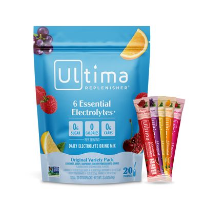 Ultima Replenisher Daily Electrolyte Powder  Original Variety Pack, 20 Stickpacks  Zero Sugar Hydration Packets with 6 Electrolytes and Minerals  Sugar Free, Plant Based & Keto Friendly Drink Mix